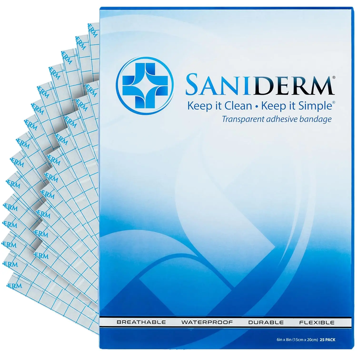 Saniderm Tattoo Aftercare Bandage, Breathable Sanitary Transparent Adhesive Wraps, Protect & Heal Tattoos and Minor Wounds, 25 Pre-Cut Artist Pack 8 x 10 Inch Sheet