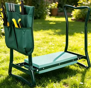 Upgraded Folding Garden Kneeler Seat Bench Stool with Thicken & Widen Soft Kneeling Pad, Portable Heavy Duty Gardener Stool with Large Tool Pouch, 1 Set