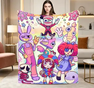 Digital anime circus troupe comfortable super-soft flannel blanket, interesting game-themed warm throw blanket for the living room, family decoration