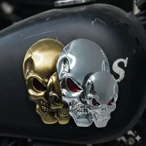 3D Chrome Red-Eye Skull Car Emblem, Weatherproof Metal Sticker for Truck Motorcycle Auto Body Decor, Punk Style Custom Accessories, Anti-Rust Badge, Unique Chrome Alloy Decals for Personalized Vehicle Modification, Premium Skull Stickers