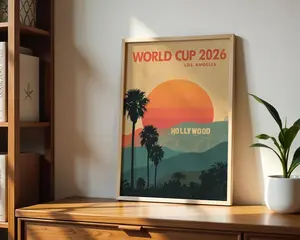 [SALE UP TO 40%] [Unframed] World Cup 2026 Los Angeles Poster: Vintage Hollywood Sunset Soccer Art Print