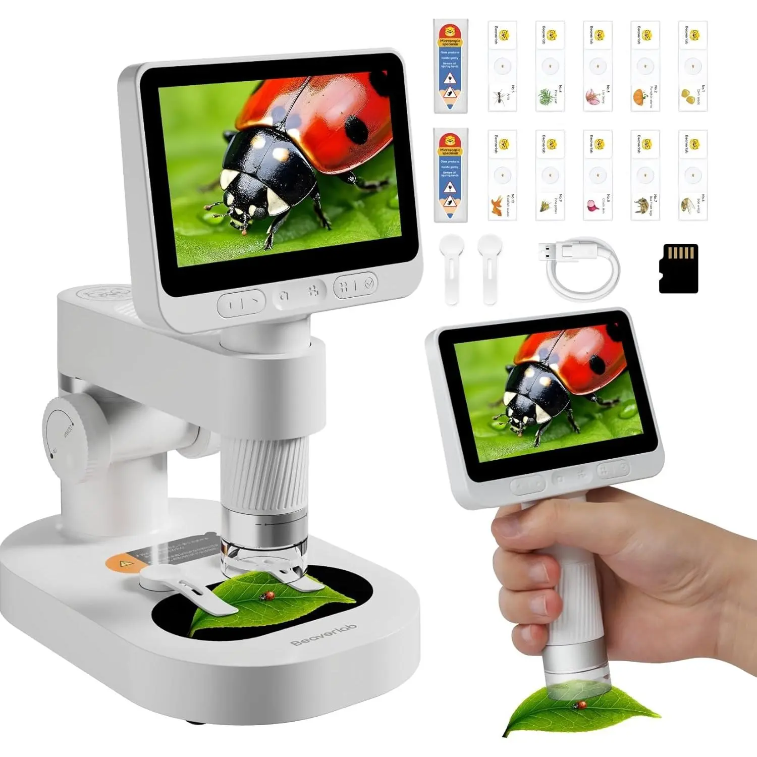 Microscope, 4'' IPS  Microscope, 100-1600X Screen Mini Microscope for , Handheld Pocket Digital Microscope Science Kits for  Adults, 1080P HD Portable Microscope for  8-12