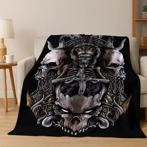 Viking Fenrir Raven Norse Mythology Skull Rune Flannel Blanket Soft Warm Blanket for Bedroom Room Office Travel Camping Picnic