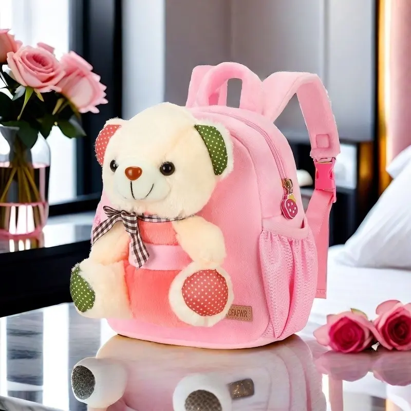 Toddler Preppy Fluffy Fuzzy Cartoon Character Backpack - Adjustable Child-Sized Colorful Character-Themed Preschool Bookbag with Detachable Doll Bag, Gift for 2-6 Year Old Girls, Fuzzy Backpack, Cartoon Character Backpacks Childrens Bag Cute Backpack