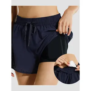 Baleaf Women's Quick-Dry Mesh Swim Shorts with Lining - Sports Fitness Running Tankini Shorts, Drawstring Detail, Solid Color, Machine Washable