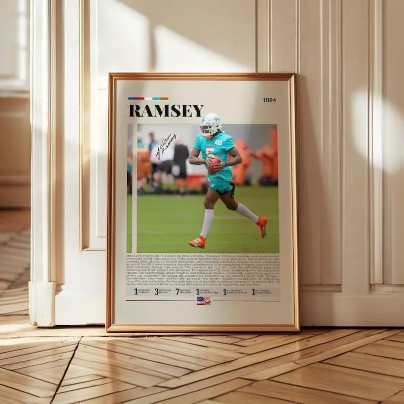 Jalen Ramsey Poster, Dolphins Football Wall Art, Sport Poster, Gift for Football Lover, Game Day Wall Art