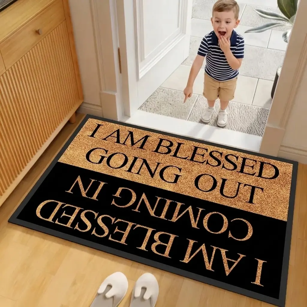 "I Am Blessed" Entryway Doormat, Reversible Text Floor Mat, Positive Affirmation Room Decor, Anti-Slip Indoor Rug, Hoomehacksus