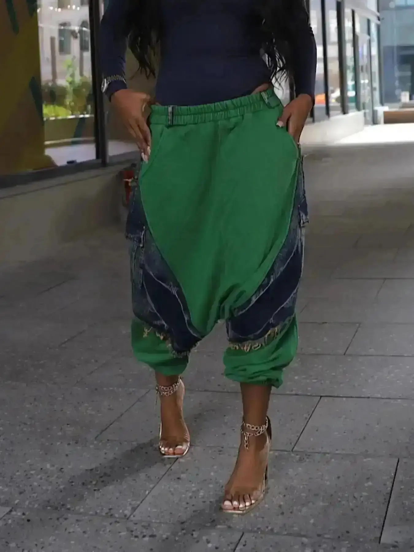 Yoga Leggings, Fashion Patchwork Harem Pants, Casual Loose-Fitting Long Trousers, Stylish Ripped Design, Perfect for Spring & Fall, Bohemian, Work Appropriate, Power Outfit, Coffee Date, Party Ready, Autumn Vibes