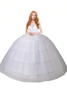 1pc 4 Steel Rods & 2 Organza Layers Extravagant Puff Underskirt, Oversize Adjustable Cloud-Like Extra Voluminous Petticoat For Bridal Wedding Dress, Floor-Length