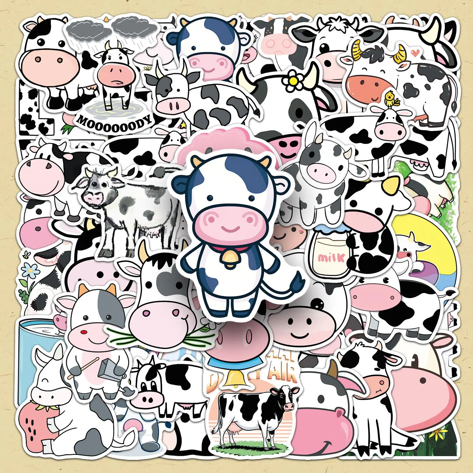 Cow Pattern Sticker, 100pcs/set Cute Cartoon Animal Sticker, DIY Decorative Sticker for Scrapbooking, Journaling, Gift Wrapping, DIY Sticker Paper, Sticker Packs