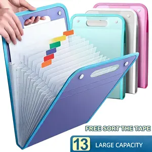 13 Pocket File Folders Portable A4 Letter Size Macaron Color Accordian Document Organizer for Classroom Office Home Storage