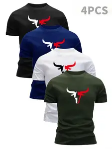 Men's Bull Head Print T-Shirt Set, Workout Summer Clothes, Sports Slim Fit, Quick-Dry Breathable Short Sleeve, Ideal for Running, Fitness, Outdoor Leisure, Sweat-Wicking