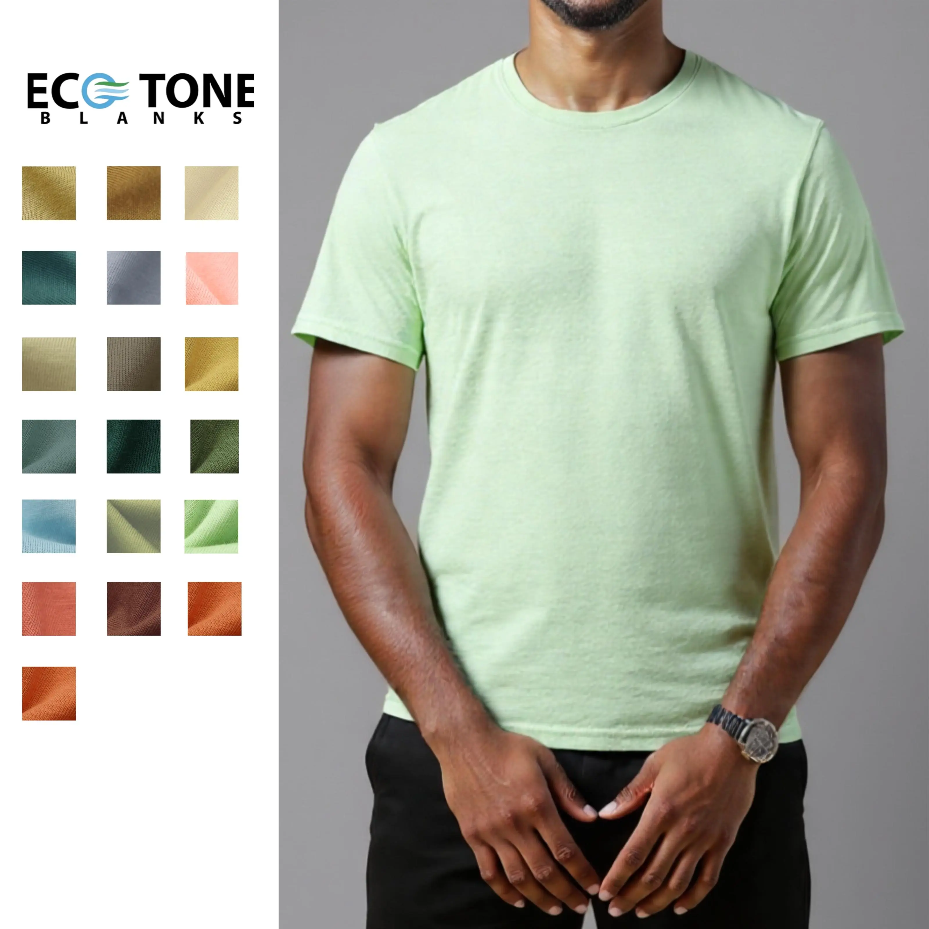 ECOTONE BLANKS Men's Classical Plain Shortsleeve T-Shirt, Soft Preshrunk Combed Cotton Crewneck, Double-Stitched for Year-Round Wear, Self-Tape, Basic Style, Preshrunk Cotton, Blank Men's Short-Sleeve T-Shirts, Solid Plain, Shortsleeve Tee, Self-Taped Cre