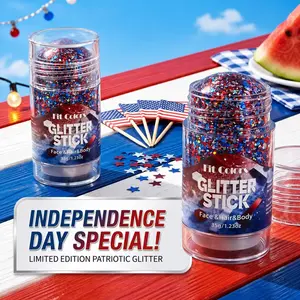 Patriotic Red White and Blue Face Hair Body Glitter Stick,4th of July Outfits and Accessories for Women Kids,USA 4th of July Glitter Stick Red, White & Blue Body & Hair Sparkle for Independence Day Party, Festival&Fun Holiday shiny makeup game
