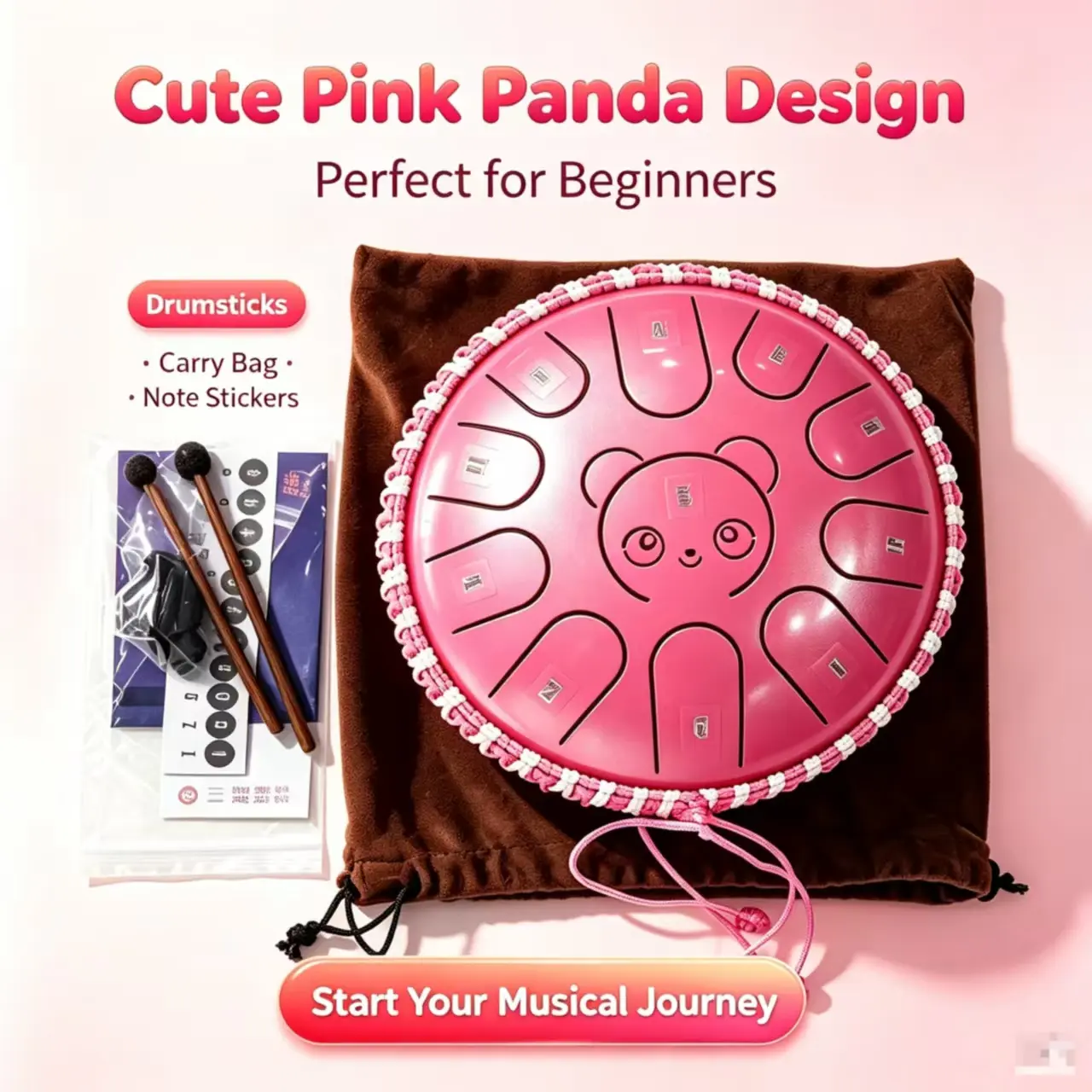 Steel Tongue Drum Cute Bear Pattern 11 Tone Handpan 7-inch Portable Musical Instrument Gift for Children Beginner