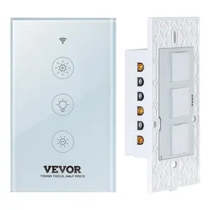 fathersdaygift VEVOR WiFi Smart Light Dimmer Switch, 100-250V AC Wi-Fi 2.4GHz, 15 to 85 Stepless Dimming LED Dimmable Smart Switch with Touch Panel, App Remote Control Voice Compatible with Alexa Google Home