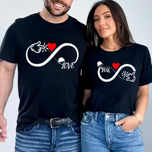 Couple's "Infinite Love You" Matching T-Shirt Set Daily Casual Wear Fashion Top Soft Comfortable Fabric Romantic Endless Vibe Pattern