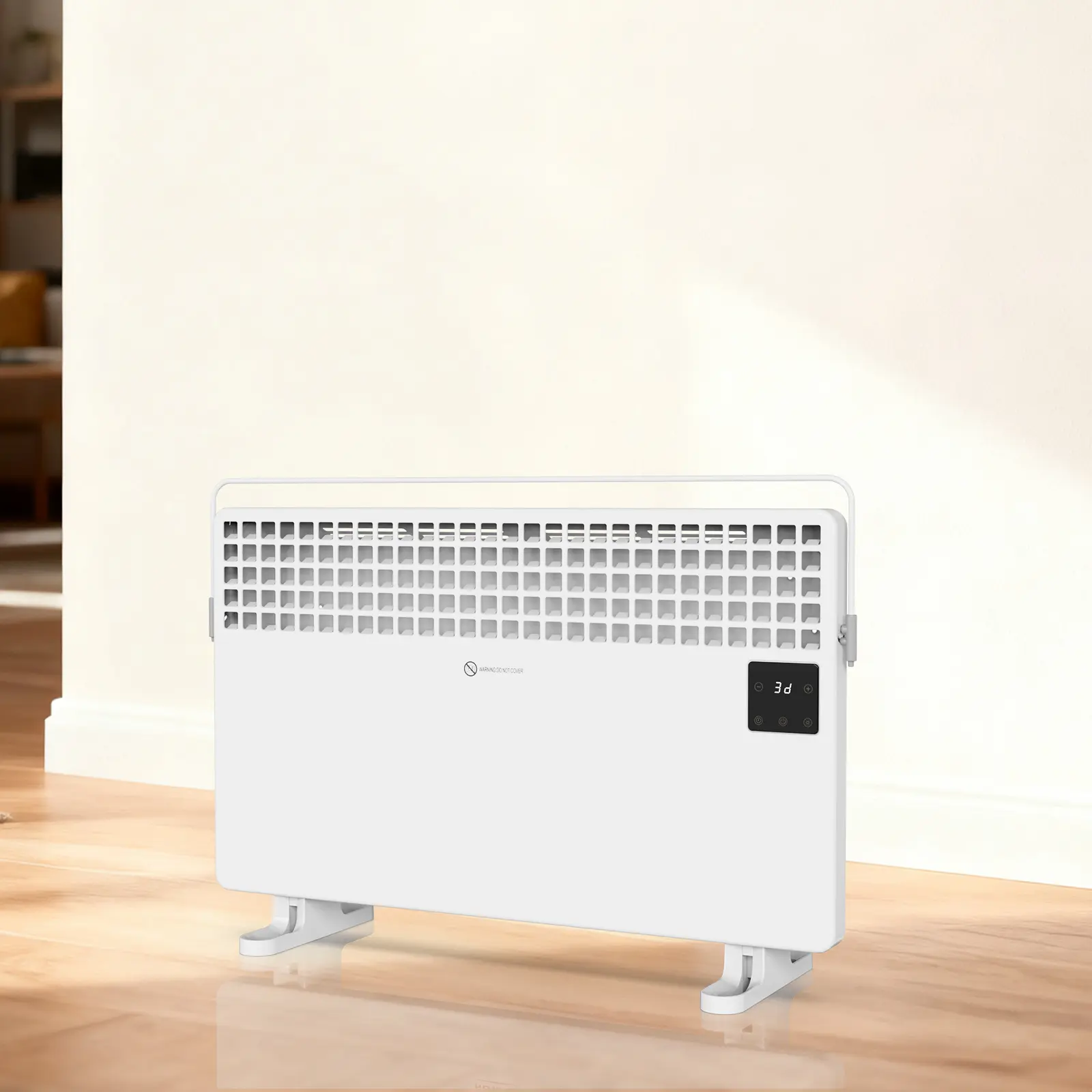 ROVSUN 1500W Remote-Controlled Standing Electric Heater with Towel Rack Features an LCD touchscreen and temperature control function Ideal for indoor use in bedrooms, offices, and home environments 1-piece set