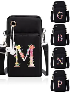 Women's Cute Letter & Flower Pattern Zipper Crossbody Bag, Fashionable Phone Wallet Bag with Earphone Port, Fashionable Patterned Bag, Versatile All-match Crossbody Bag, Stylish Crossbody Bag for Women & Girls