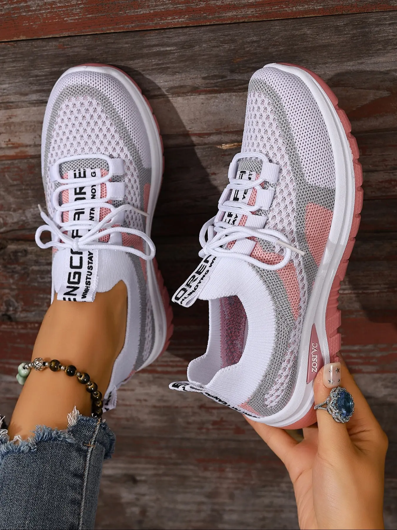 Women's Casual Sports Shoes, Running Athletic Shoes, Plus-Size Lightweight Soft Sole, Outdoor Comfortable Anti-Slip Walking Shoes, Daily Lace-Up Low-Top Knitted Running Sneakers, Sporty Fashion, Trendy Running Shoes