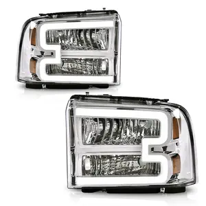 Chrome Amber Headlight Assembly LED DRL Headlights Fit For  Ford 05-07 F250 F350 F450 F550 Super Duty LH+RH auto head lights amber lens Led Drl Headlamps
