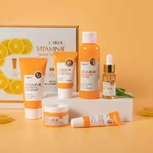 Vitamin C Skincare Kit, 6 Counts/set Facial Cleanser & Refreshing Toner & Facial Moisturizer & Eye Cream & Hydrating Face Essence & Sun Care Cream, Skin Care Sets, Women's Personal Care Products, Skin Care Products