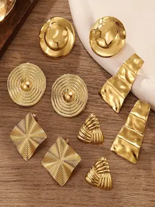 Random Earrings Set of 5 Pairs, Earring Pack, Unique Textured Design, Metal, Versatile European Style, Creative Fashion Jewelry for Women, Fashionable Earrings, Trendy Jewelry