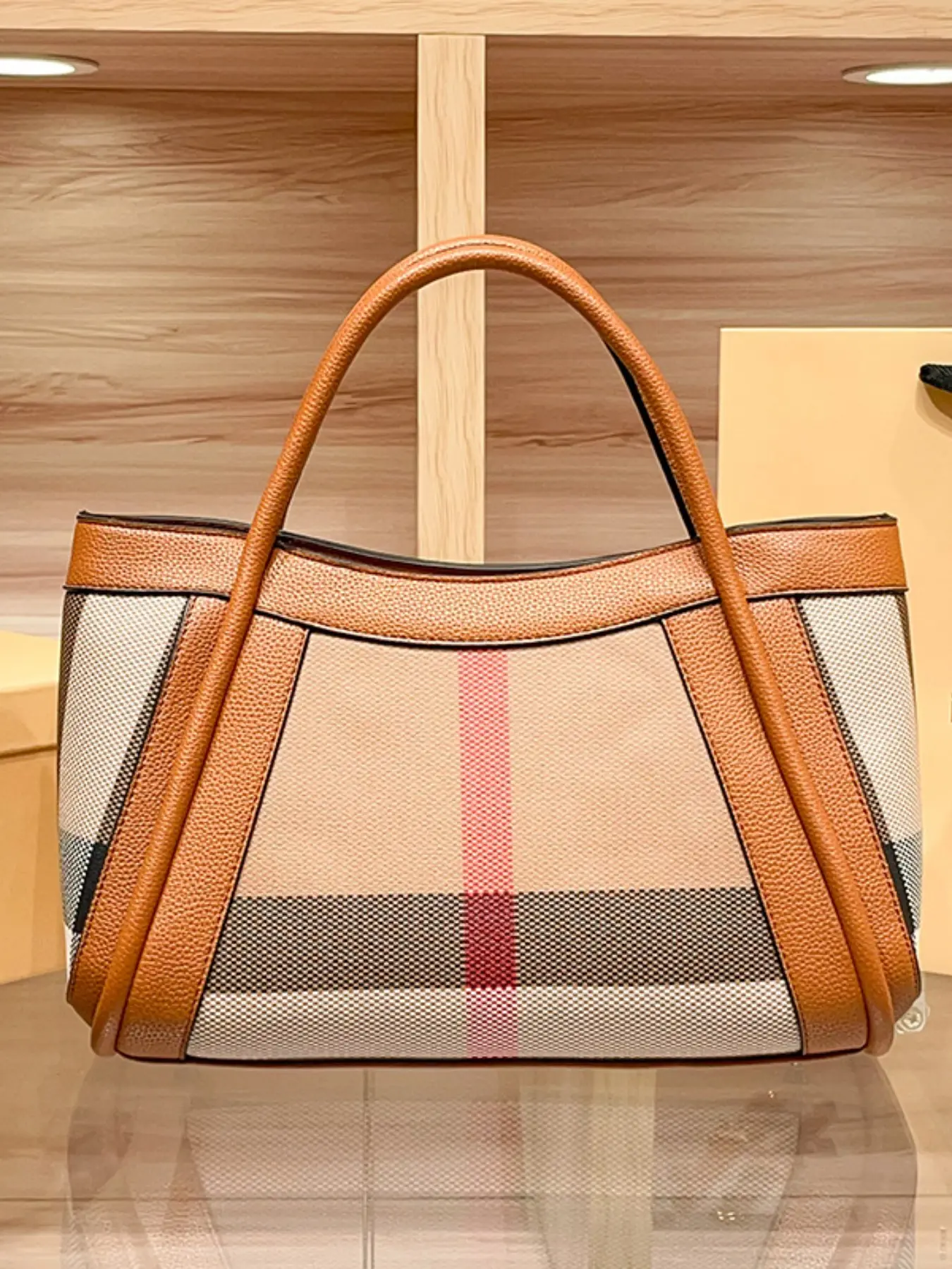 Fashion Genuine Leather Large Capacity Handbag, Plaid Tote Bag, New Women's Shoulder Crossbody Bag, Everyday Shoulder Bag, Stylish and Spacious