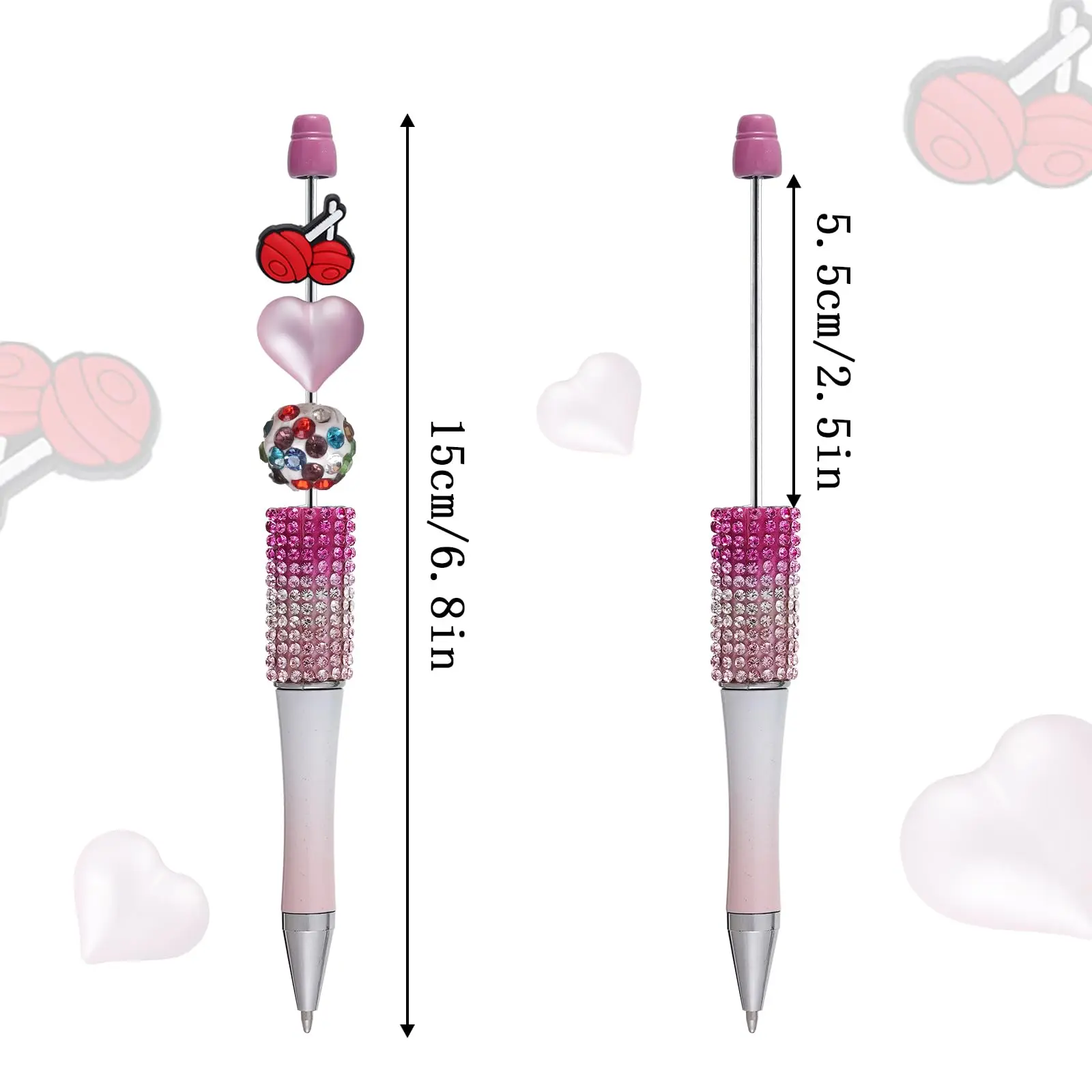 7Pcs Diamond Beadable Pens Bulk, Multicolor Rhinestone Ballpoint Pen, Plastic Black Ink, Bling Bead Pen for DIY Making Students & Teachers School Supplies, Office Item(Gradient)