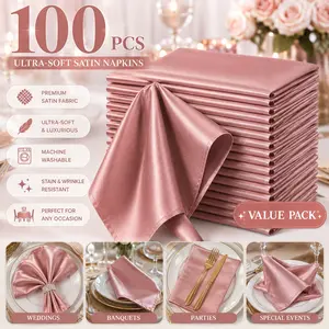 Premium Satin Napkins Napkins Set of 100, 11.8x11.8 Inch Dinner Napkins,  for Weddings, Party and Banquet