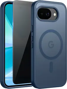Magnetic for Google Pixel 10a Case with Privacy Screen Protector, Compatible with MagSafe, Translucent Matte Anti-Scratched Slim Case for Google Pixel 10a,Blue