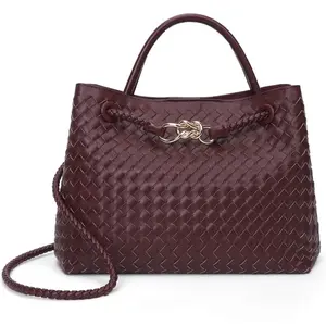 Woven Tote Bag for Women Crossbody Handbag,Vegan Leather Large Tote Purse,Trendy Satchel Handbag Bowknot Shoulder Bag