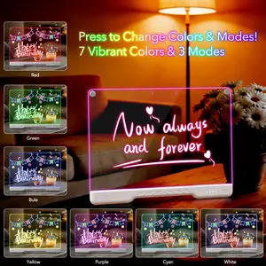 Rechargeable LED Acrylic Painting Board, 13.8x10.4 Inches, 7 Color LED Light-Up Message Board, Includes 7 Markers, Home Office Christmas Gift