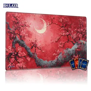 Red Sky Cherry Blossom Crescent Moon MTG Playmat - 12x24in Non-Slip, Ideal for TCG Game Enthusiasts, Perfect for Party & Family Card Game Gathering, Great Gift