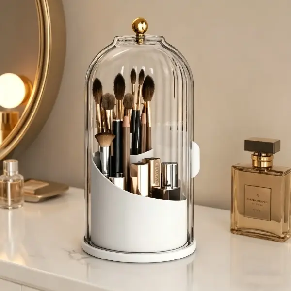 Toothbrush holder with lid (dustproof and water-resistant), 3-compartment organizer for electric toothbrushes, 360-degree rotation, countertop organizer, household essential, holiday gift.