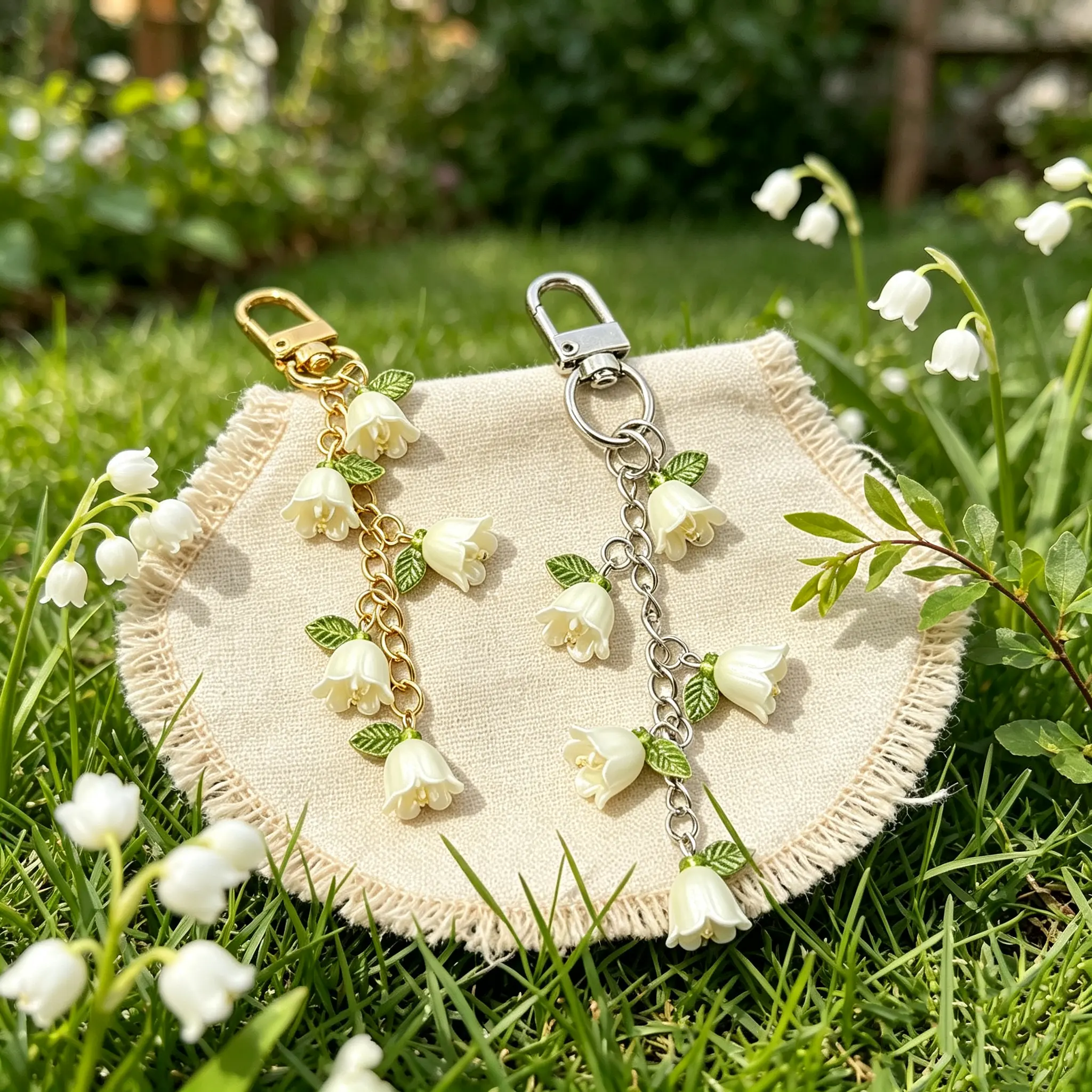 Korean Fresh Sweet Pink Metal Key Ring Bag Charm For Women, Delicate Pendant With Butterfly, Lily Of The Valley And Cherry Blossom Motifs, Multi Use Decor Accessory For Handbags, Backpacks And Daily Casual Styling