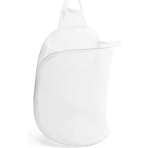 Hanging Laundry Hamper Small Laundry Basket Foldable Mesh Hamper Collapsible Wall Mounted Storage Bag for  Hotel Office, White