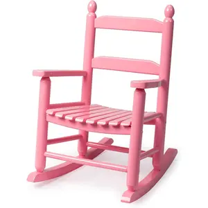 Karlhome Outdoor Children's Rocking Chair, All-Weather Wooden Porch Rocker with High Backrest, Ideal for Garden, Yard, and Balcony, Patio Rocking Chair Suitable for Kids Ages 3-6(Pink)