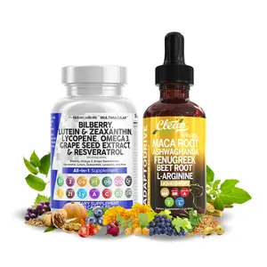 Clean Nutra Eye & Brain Wellness Duo | Bilberry, Lutein & Zeaxanthin, Maca Root, Ashwagandha & More for Focus & Vitality [Multimacular Capsules + Adapto Drive Liquid Drop]