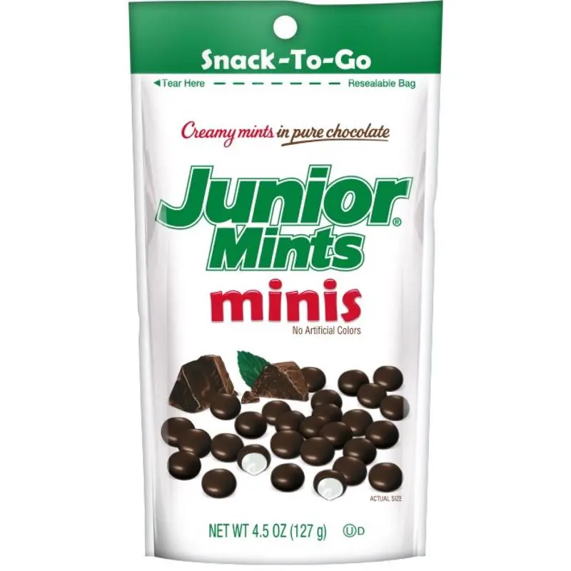 Junior Mints Minis Dark Shell Dessert Candies Snack, 4.5oz Bags, 12-Pack - Bite-Size, Creamy Center, Bulk Case