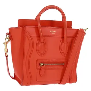 Pre-owned Celine FINAL SALE Crossbody Bags Drummed Calfskin Nano Luggage Vermillion