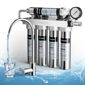 Vortopt Model U1 stainless steel ultrafiltration water purifier, 5-stage water filtration system, reduce heavy metals,bad taste and odors, real-time water pressure monitoring filtration