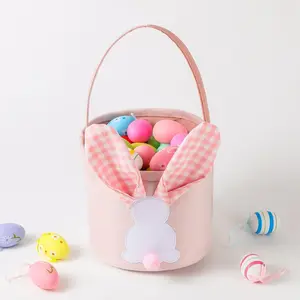 Easter Basket for Kids Baby Girls Toddlers, Pink Easter Gifts Baskets Empty for Toddler Girls Princess Cute Bunny Easter Bags for Eggs Hunt Candies Gifts, 7.9-9.1'' x 7.9''