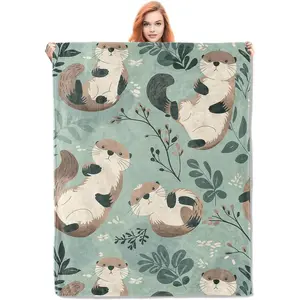 Otter Flannel Blanket Gifts for Kids and Adults, Cute Animal Cozy Throw Blanket, Soft Warm Plush Otter Blanket for Home Decor, 50x60 inches