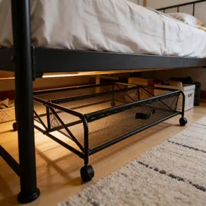 Simple shoe rack, Durable storage, under-bed shelf, multi-functional iron bedroom storage box, storage mesh bag with pulley shoes, room and bedroom storage, multi-functional storage