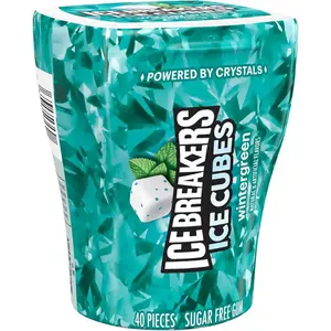 6x Ice Breakers Cubes Wintergreen Sugar Free Breath Mints - Fresh Mint Chewing Gum Snack Candy Pocket Pack 40ct