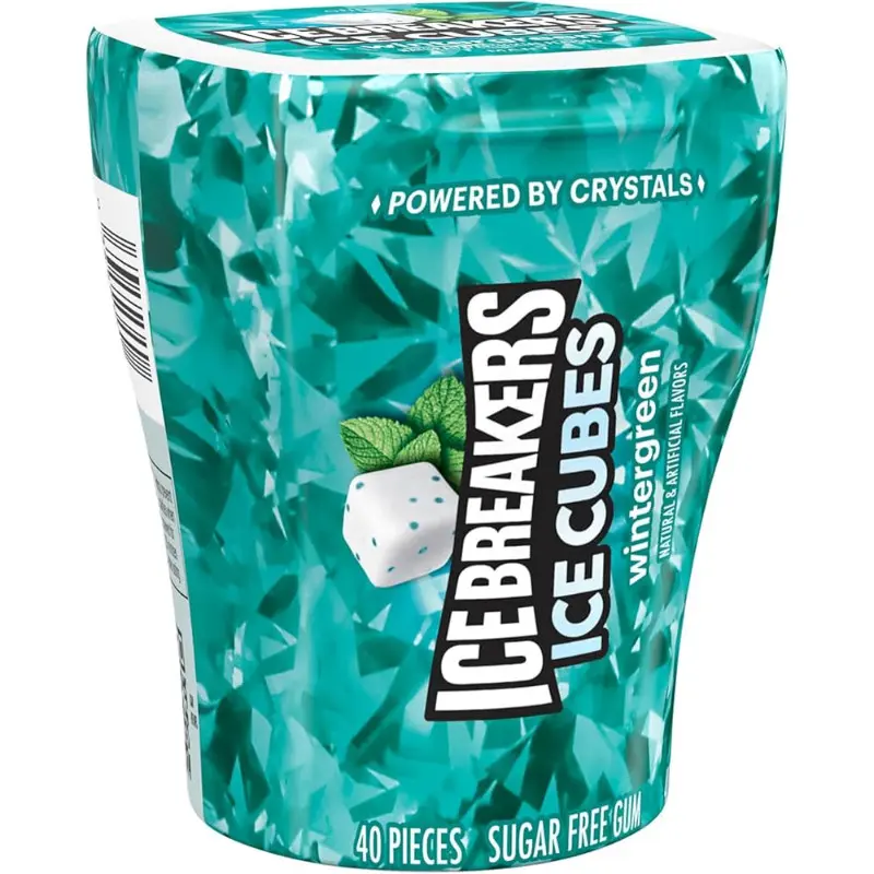 6x Ice Breakers Cubes Wintergreen Sugar Free Breath Mints - Fresh Mint Chewing Gum Snack Candy Pocket Pack 40ct