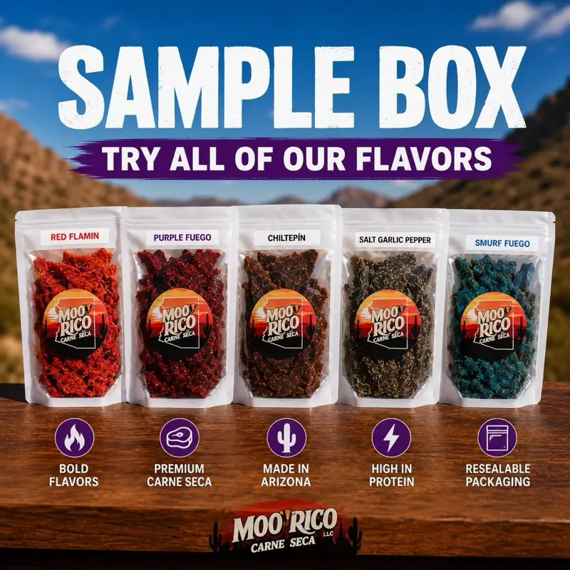 Moo Rico Sample Box - Dried Meat Snack, Savory Beef Jerky Dehydrated Protein Treat