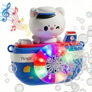 Cute Captain Cat Bubble Machine, Automatic Bubble Maker, Automatic Bubble Blower, Suitable for Kids Aged 3+, Outdoor Family Fun Toy, Birthday Gift, Includes Battery and Bubble Solution