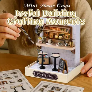 Kisoy Dollhouse Miniature Set with Furniture Kit, DIY 3D Wooden House Kit, Handmade Tiny House Toys, Gift for Teens and Adults, Chair